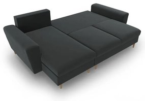 Tmavosivá zamatová rozkladacia/s úložným priestorom rohová pohovka Kyoto – Cosmopolitan Design