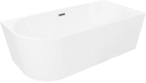 Mexen Silo, rohová voľne stojaca ryhovaná vaňa, pravá, 150 x 75 cm, biela lesklá, grafitový prepad, 52891507500P-95
