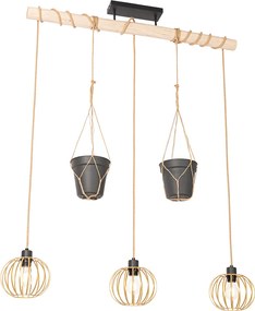 Rustikálny závesný luster zlatý s drevom 3-svetlo - Yura