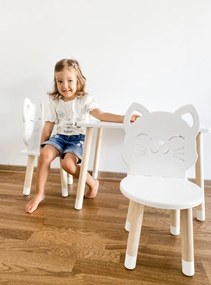 Detský stôl so stoličkami - Mačička - biely set - 1x stôl + 1x stolička