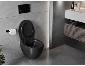 Mexen Egg, závesná WC misa Rimless s duroplastovým sedátkom s pomalým zatváraním, čierna matná, 30245070