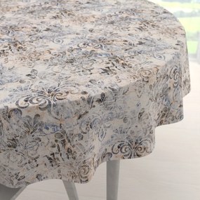 Biante Zamatový okrúhly obrus Tamara TMR-057 Modro-zelený zámocký vzor na krémovom Ø 140 cm
