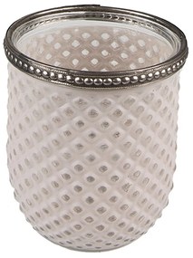 Béžový sklenený svietnik na čajovú sviečku s ozdobným okrajom - Ø 8*9 cm