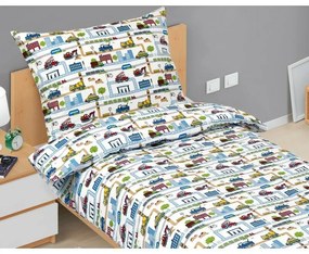 Bellatex Detské bavlnené obliečky Junior Mesto City zelená, 140 x 200, 70 x 90 cm