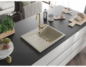 Mexen Ben, 1-komorový granitový drez 600x500x190 mm, pravý + zlatý sifón, béžová, 6523605000-69-G