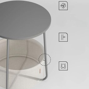 Okrúhly stolík s úložným košom COLETTE, 45x50cm, šedá/biela Vasagle