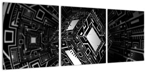 Obraz abstraktné kocky (s hodinami) (90x30 cm)