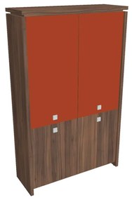 Vysoká skriňa Verno 128 x 46 x 210 cm, kombinované dvere, orech / oranžová