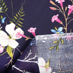 Biante Bavlnený záves Sandra SA-557 Modro-ružové kvety na tmavo modrom 150x220 cm