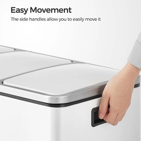 Kuchynský odpadkový kôš, 3 x 18 L, pedálový s 3 priehradkami, biely