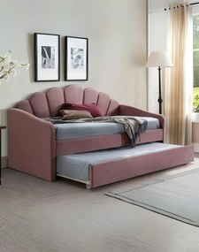 Posteľ Bella Velvet 90x200 s výsuvnou prístelkou – staroružová
