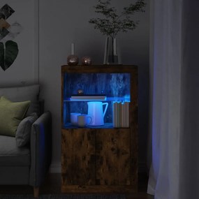 Bočná skrinka s LED svetlami dymový dub kompozitné drevo 836627