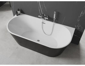 Mexen Oval, voľne stojaca nástenná vaňa 160 x 80 cm, biela-čierna, chrómový prepad, 52671608075-01