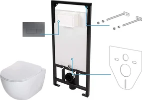 Deante Peonia, závesný WC set 6v1 pod omietku, biela-grafitová, DEA-CDET6ZPW