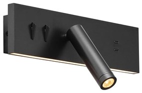 Nástenné svietidlo čierne nastaviteľné s USB-C vrátane LED - Modric