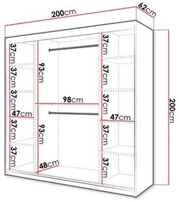Šatníková skriňa Reforzarlas  (čierna + dub artisan). Vlastná spoľahlivá doprava až k Vám domov. 1122869