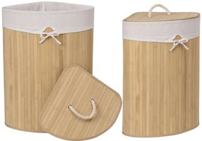 Rohový kôš na bielizeň 60 l bambusový béžový