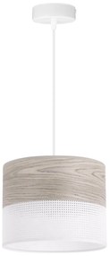 Závesné svietidlo Wood, 1x svetlobéžová dubová dýha/biele PVC tienidlo, (fi 20cm)