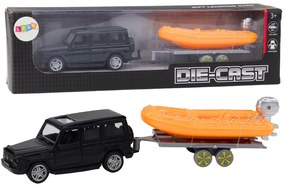 LEAN TOYS Čierne terénne vozidlo s prívesom, oranžová loď