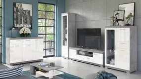 Komoda SIMPLE KWD3SZ1 BETON/LESKLÁ BIELA