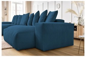 Tmavomodrá menčestrová rohová pohovka Voltaire – Bobochic Paris