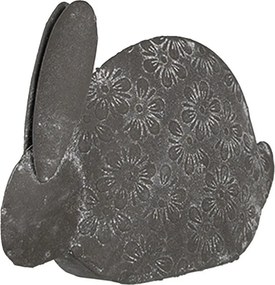 Šedá antik plechová figúrka králika s kvetmi - 16*4*11 cm