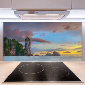Sklenený obklad Do kuchyne More hory príroda 120x60 cm