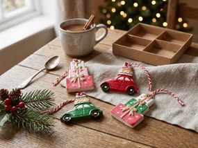 Sada 4 ks vianočných ozdôb CHRISTMAS CAR 6 cm