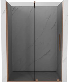 Mexen Velar, posuvné sprchové dvere do otvoru 160 cm, 8mm šedé sklo, medená matná, 871-160-000-41-65