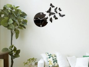 Nástěnné samolepící hodiny Motýl 28 cm černé