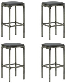 Barové stoličky s vankúšmi 4 ks sivé polyratan