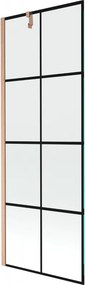Mexen Next, 1-krídlová vaňová zástena 70 x 150 cm, 6mm číre sklo - čierny vzor, medená matná, 895-070-000-00-70-77