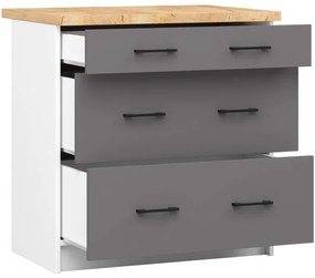 Spodná kuchynská skrinka s doskou OLIWIA S80 3SZ biela / grafitová / sivá