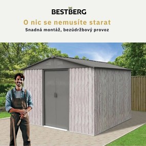 Záhradný domček BestBerg ZDB-7SD / 7,2 m² / 301 x 238 x 214 cm / biele drevo / sivá