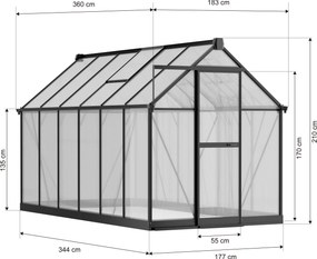 Skleník 210 x 183 x 360 cm, zosilnená konštrukcia, polykarbonát 6 mm