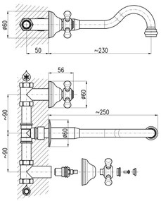 RAV Slezák MK131SM - Umývadlová batéria pre podomietkovú inštaláciu MORAVA RETRO mosadz