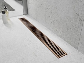 Mexen Flat 360°, lineárny podlahový žľab 80 cm, medená matná, 1C33080-40