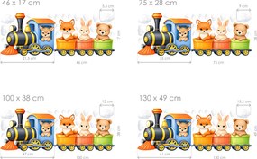 Farebný vláčik so zvieratkami textilní prelepiteľná nálepka na stenu hárok 46 x 17 cm