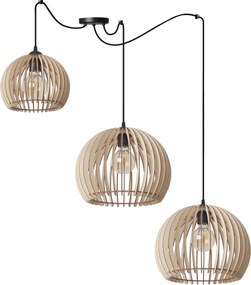 Závesné svietidlo Timber Spider 6, 3x drevené tienidlo