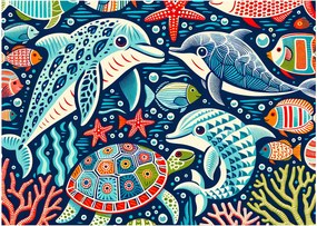 Obraz – Kreslené vodné zvieratká (70x50 cm)