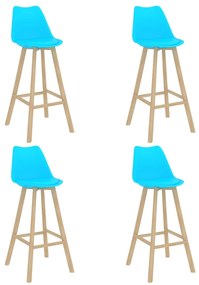 Barové stoličky 4 ks modré PP a masívne bukové drevo