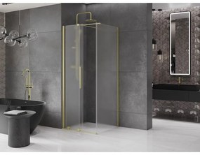 Mexen Velar, sprchový kút s posuvnými dverami 100 x 100 cm, 8mm sklo námraza, zlatá matná, 871-100-100-31-55