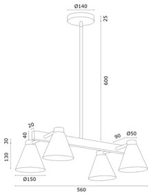 Argon 1774 - Luster na tyči AVALONE 4xE27/15W/230V čierna/zlatá