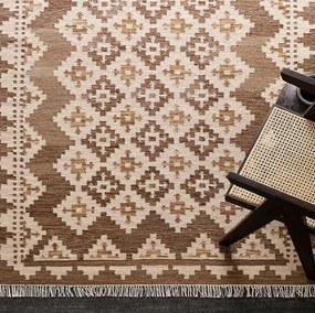 Diamond Carpets India, Ručne viazaný kusový koberec M. Kelim DE 2262 Brown Mix, 80x150, hnedá, chodba / predsieň