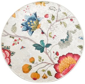Sivá zamatová kúpeľňová predložka ø 100 cm Vintage Flower – Foutastic