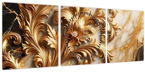 Obraz - Mramor so zlatom (s hodinami) (90x30 cm)