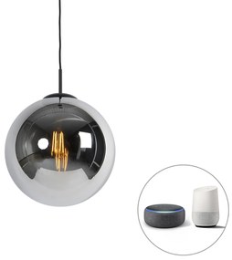 Inteligentné závesné svietidlo čierne s dymovým sklom 30 cm vrátane Wifi ST64 - Pallon