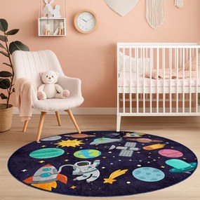 Tmavomodrý prateľný detský hrací koberec ø120 cm Into The Space – Mila Home