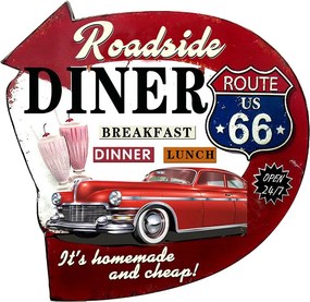 Nástenná kovová ceduľa Diner Route 66 - 56*1*54 cm