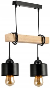 BERGE LED závesné stropné svietidlo drevený trám 2xE27 Luster Loft Cup Black